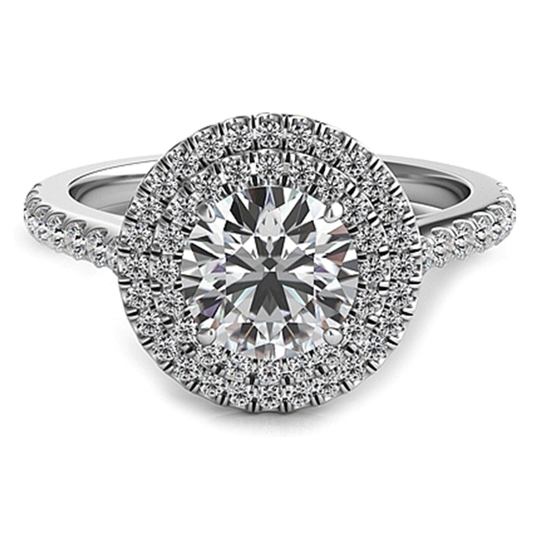 Double Row Round Halo Diamond Engagement Ring