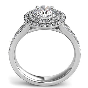 Double Row Round Halo Split Shank Engagement Ring