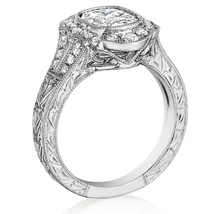 Henri Daussi Engraved Halo Diamond Engagement Ring
