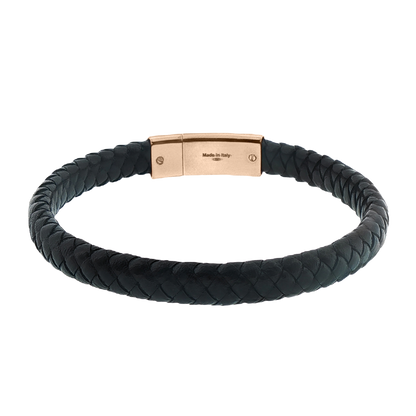 Tateossian Black Leather Bracelet With Rose Gold — photo 1 of 1