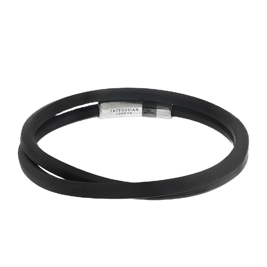 Tateossian Black Rubber Octagon Bracelet With Rhodium-Plated Sterling Silver — photo 1 of 1