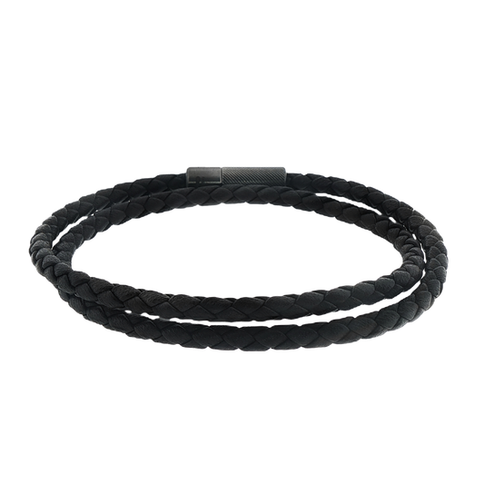Tateossian Double Wrap Black Leather Bracelet With Black Ruthenium — photo 1 of 1