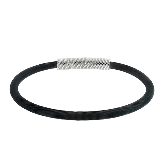 Tateossian Nylon Coated Black Wire Bracelet and Stainless Steel — photo 1 of 1