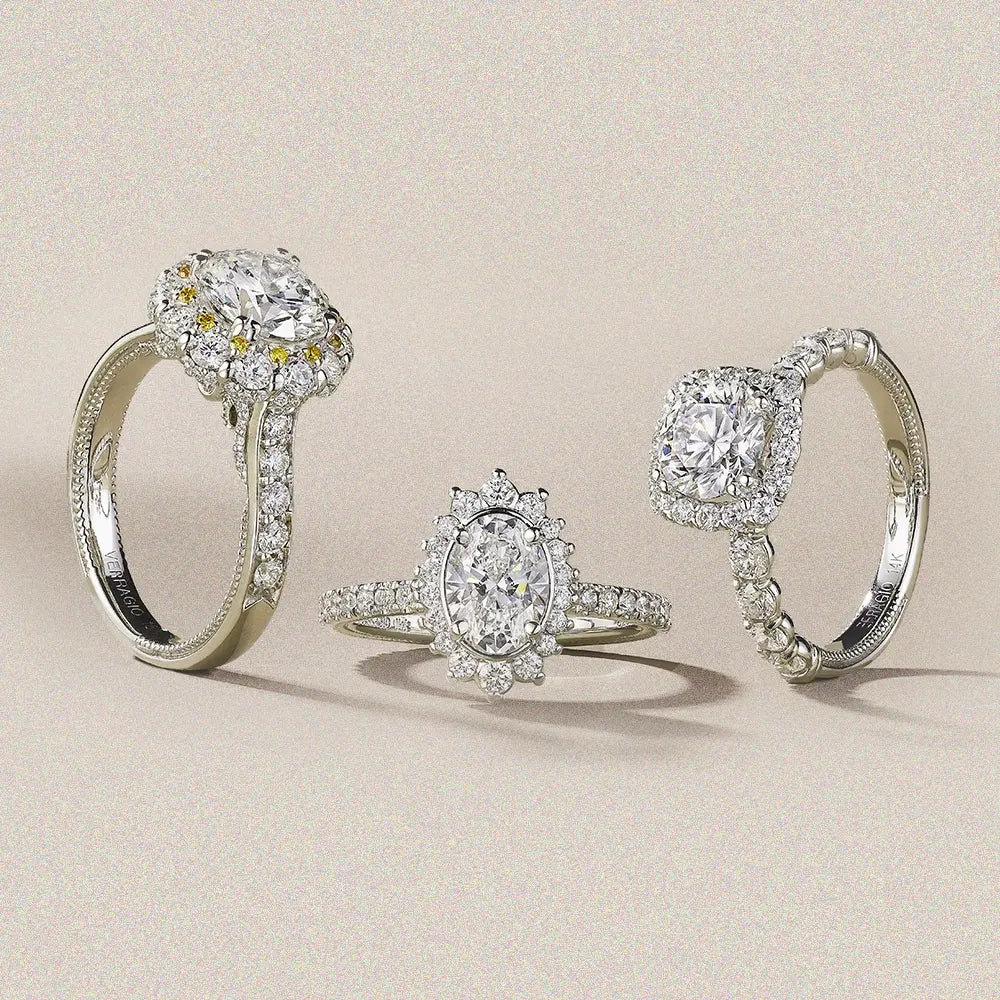 Three Verragio diamond engagement rings