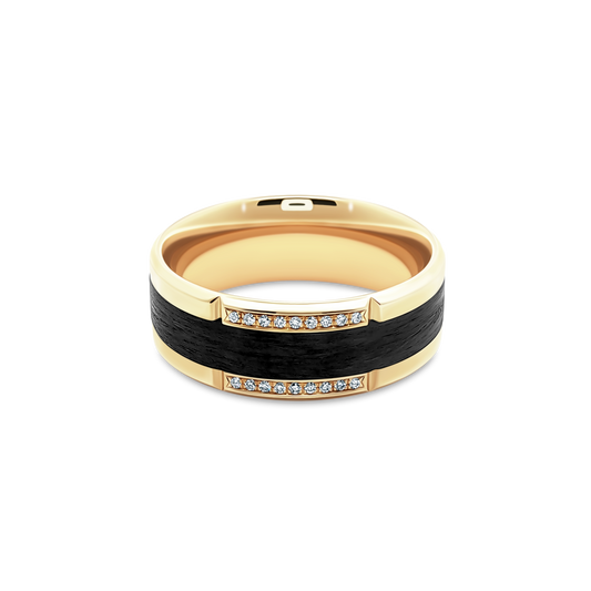 Verragio VWCFD-3902-8 men's diamond wedding band in 14K yellow gold and carbon fiber