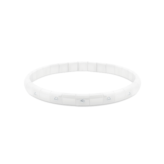 White Ceramic Stretch Bracelet With Diamonds — photo 1 of 2