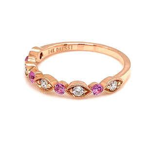 0.15ct 14k rose gold diamond and pink sapphires band henri daussi