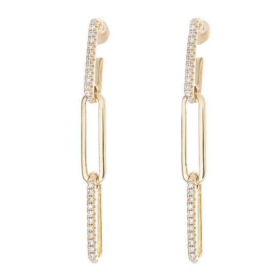 14K Diamond Dangle Paper Clip Chain Earrings. These earrings featur...