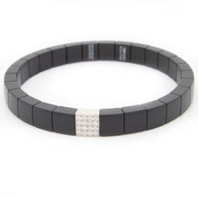 stretch double coil bracelet in black ceramic and white gold with p...