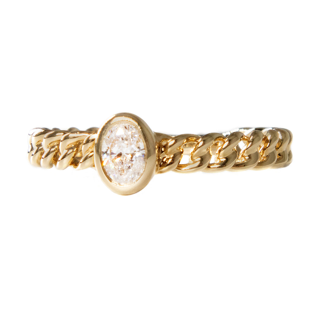 0.23ct 14k yellow gold link ring with oval diamond