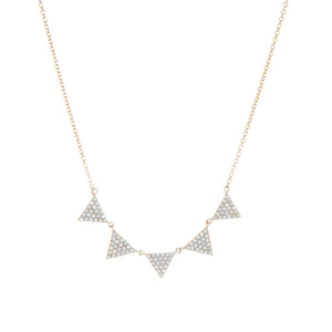 This necklace features diamonds arranged on triangle pendants total...