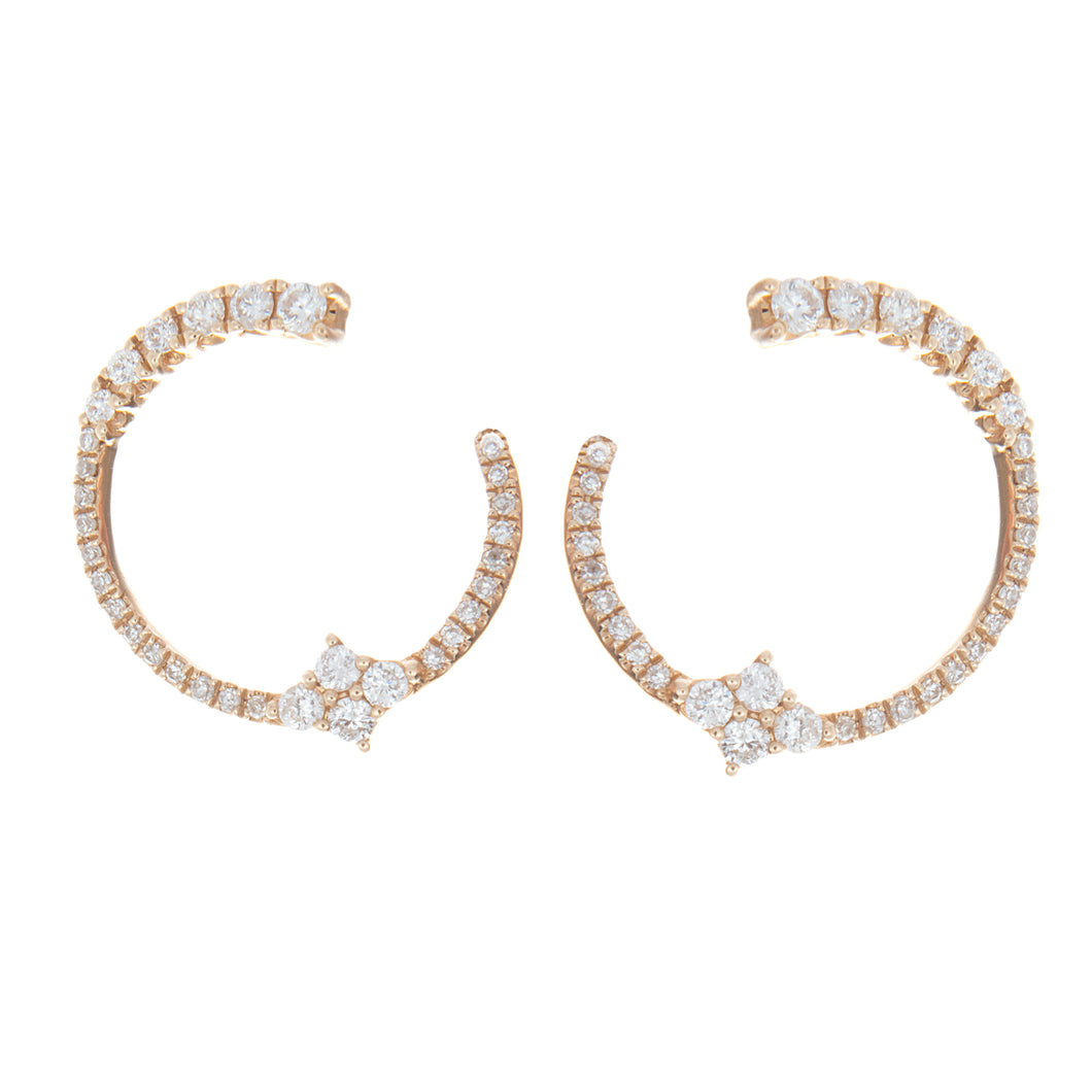 These 14k yellow gold open hoop earrings feature round brilliant cu...