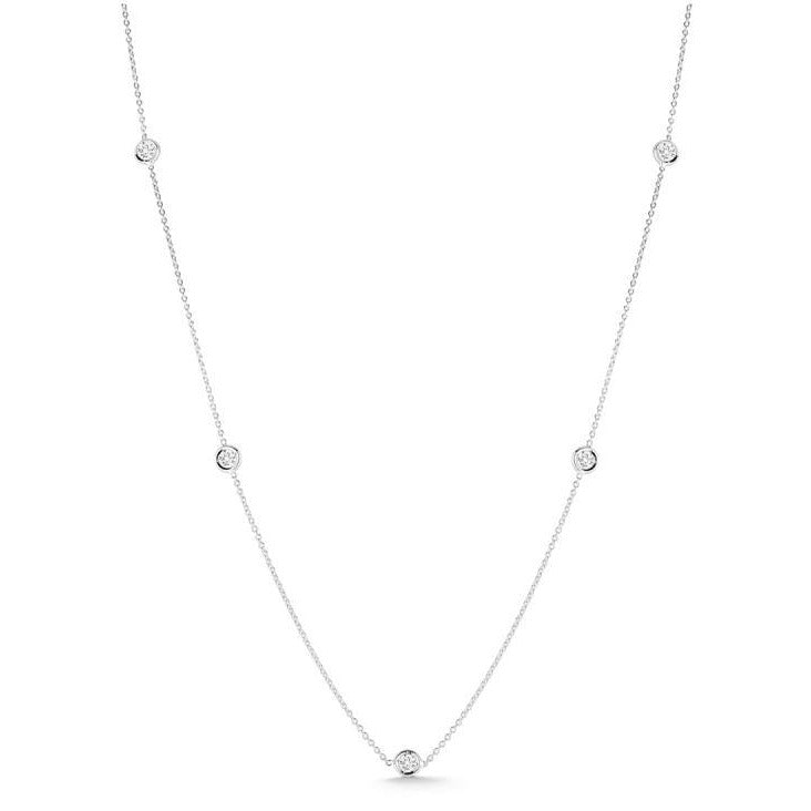 This necklace from Roberto Coin features round brilliant cut diamon...
