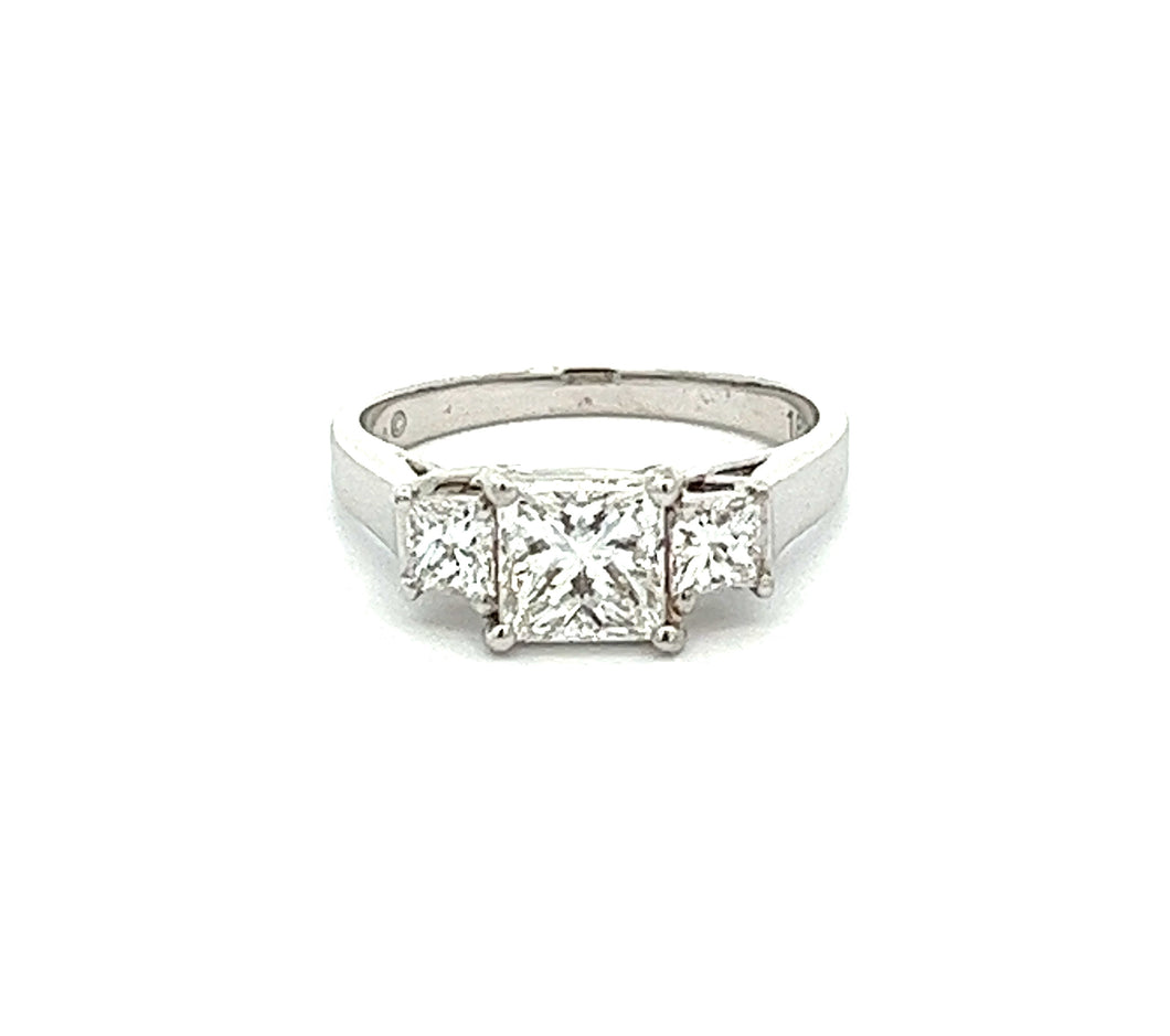 1.40ct Three Stone Princess Cut 18k White Gold Diamond Engagement Ring