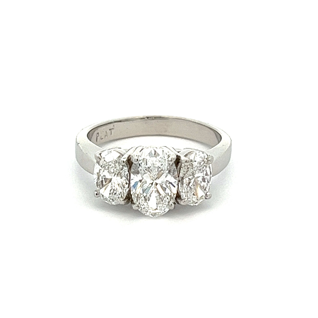 2.29ct Three Stone Oval Shape Platinum Diamond Engagement Ring