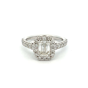1.82ct Emerald Cut 14k White Gold Halo Diamond Engagement Ring