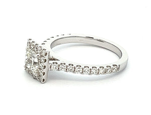 1.24ct Princess Cut 14k White Gold Diamond Halo Engagement Ring
