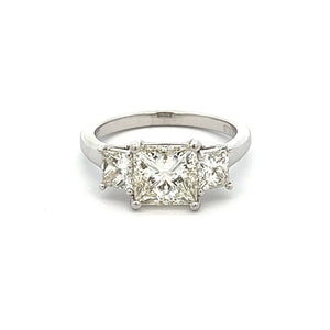 3.21ct Three Stone Princess Cut Platinum Diamond Engagement Ring