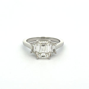 2.60ct Three Stone Emerald Cut Platinum Diamond Engagement Ring