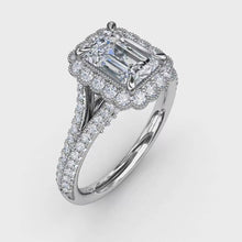 Fana Vintage Emerald Cut Diamond Halo Engagement Ring With Split Shank