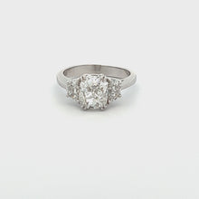 2.96ct Three Stone Cushion Cut Platinum Diamond Engagement Ring