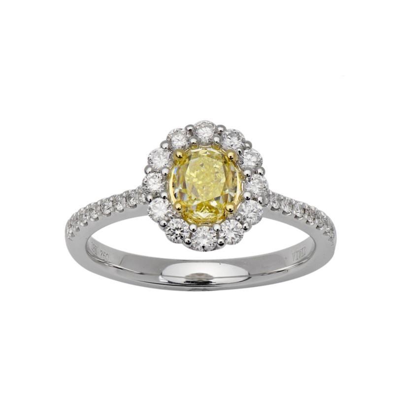 18k White Gold Oval Fancy Yellow Diamond Ring