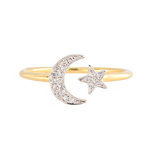 14k Yellow Gold Diamond Moon & Star Ring