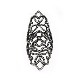 18k White Gold & Black Rhodium Diamond Floral Statement filigree Ring