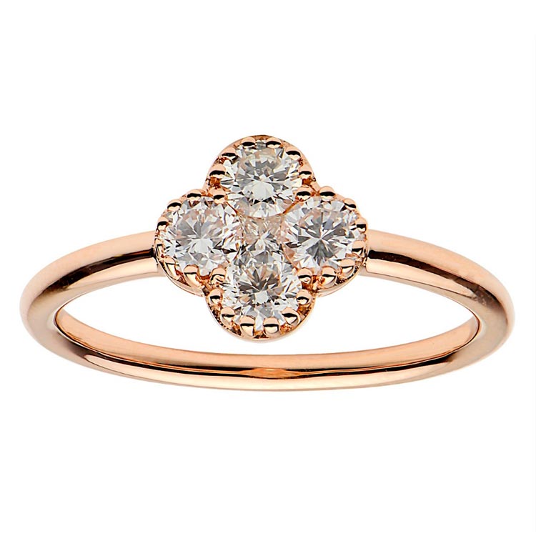 18k Rose Gold Diamond Clover Ring
