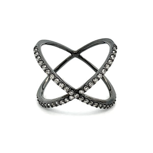 14k White Gold Black Rhodium Diamond X-Ring
