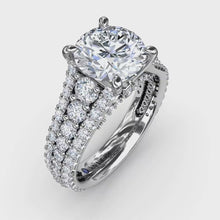 Classic Round Diamond Solitaire Engagement Ring With Triple-Row Diamond Shank