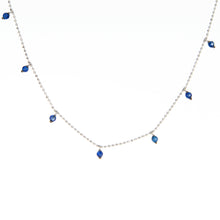 Layerable white gold necklace with delicate Sapphire drops