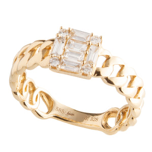 14k Yellow Gold Curb Chainlink Diamond Ring