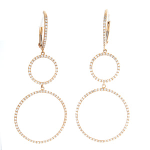 These 14k yellow gold earrings feature double hoops and 196 pave-se...