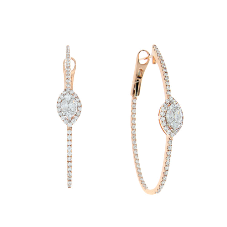 These earrings feature pave set  round brilliant cut diamonds with ...