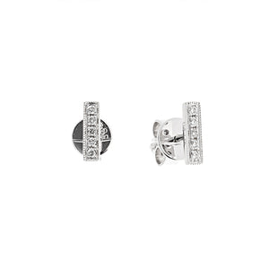 These earrings feature round brilliant cut diamonds that total .05cts.