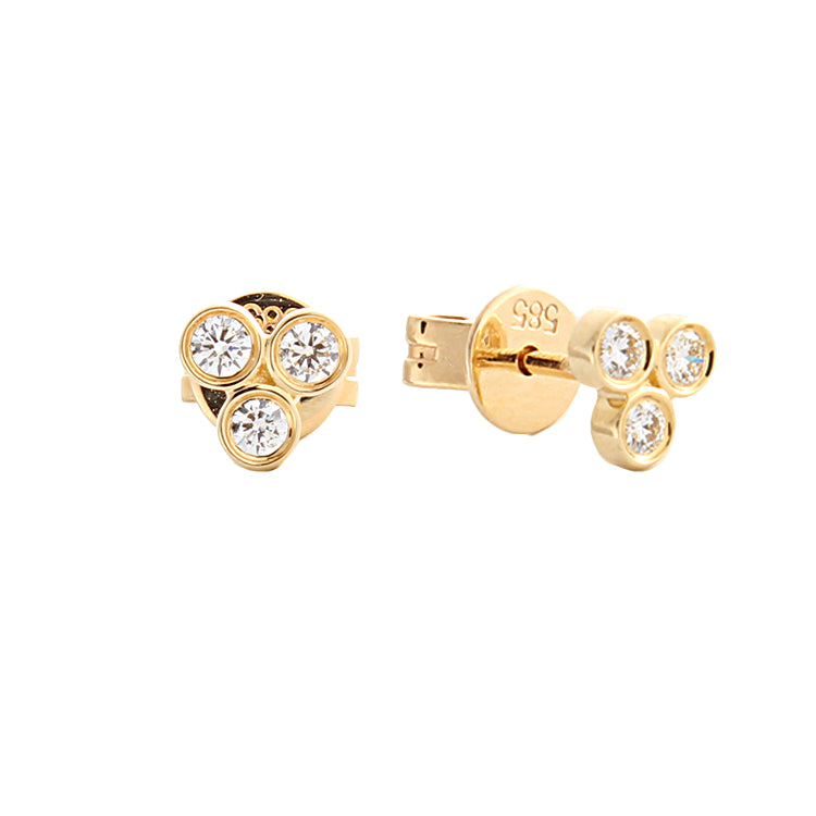 These earrings feature bezel set round brilliant cut diamonds that ...