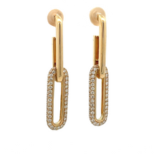 These 14k yellow gold link drop earrings feature 204 pave-set round...