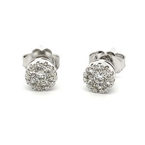 These beautiful 14k white gold stud earrings feature round brillian...