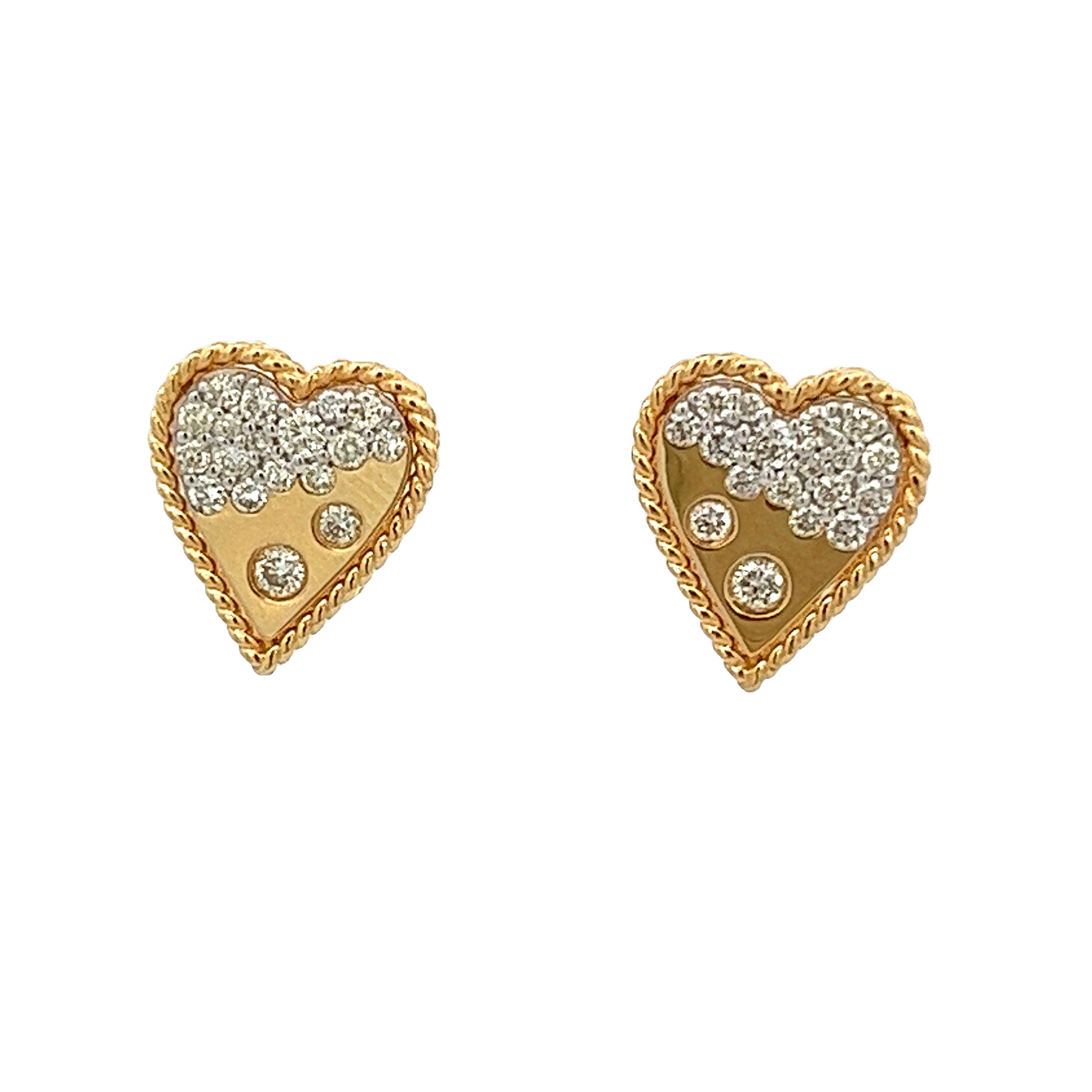 Diamond-cut Heart Stud Earrings 14K Yellow Gold