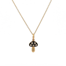 This 14k yellow gold necklace features a black enamel mushroom pend...