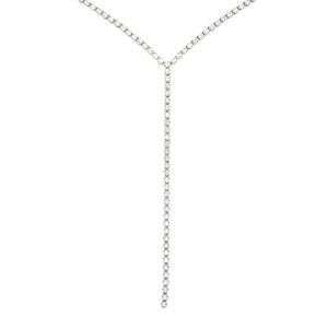 This 14k white gold lariat necklace features round brilliant cut di...