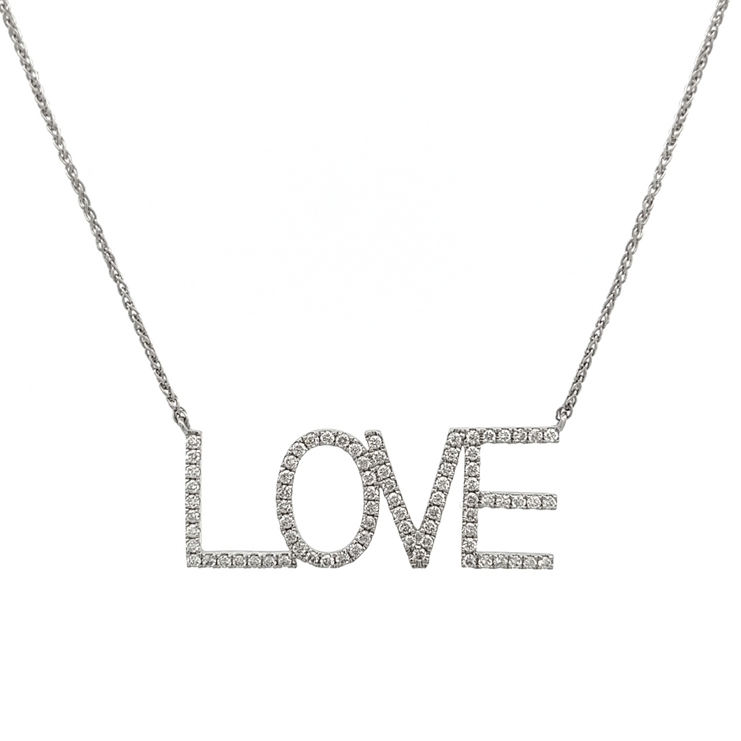 Diamond LOVE Necklace in 18k white gold with 78 round brilliant dia...