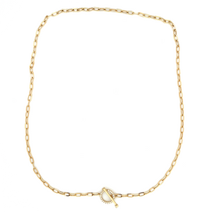 This 14k yellow gold toggle link necklace features round brilliant ...