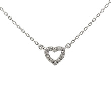 This 14k white gold necklace features 5 hearts with pave-set diamon...