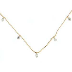 This necklace features round brilliant cut diamond dangles that tot...