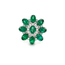 18k White Gold Diamond & Oval Emerald Flower Ring