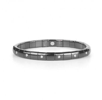 This black ceramic stretch bracelet features bezel set round brilli...