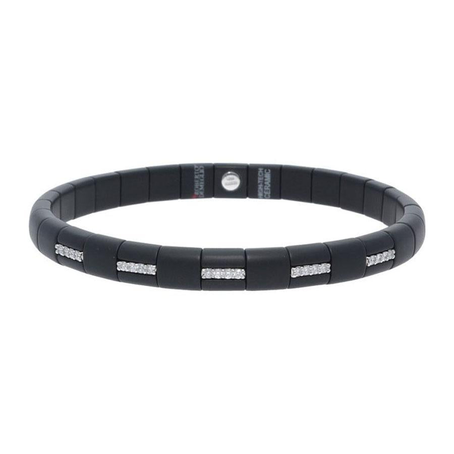 This black ceramic stretch bracelet features round brilliant cut di...