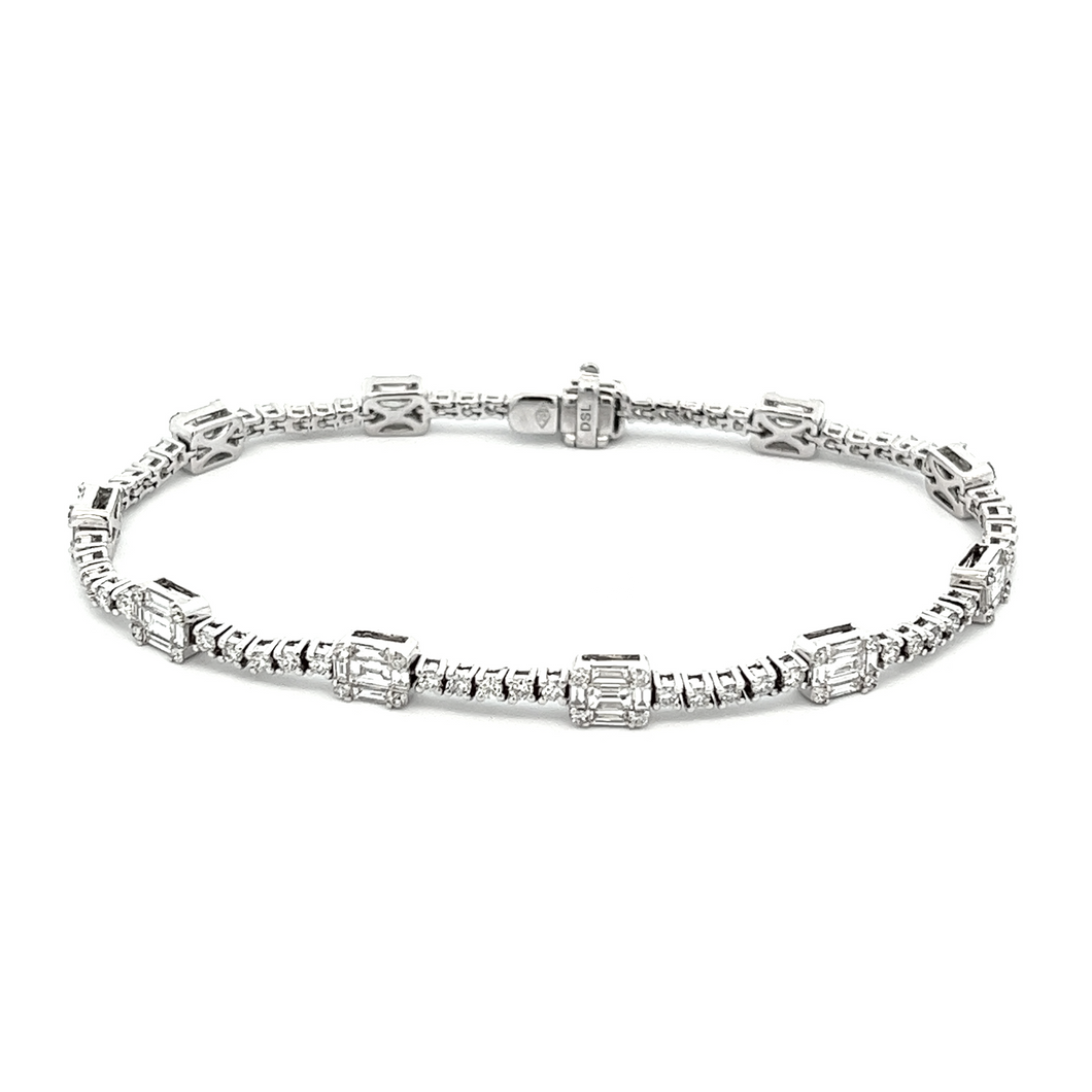 This gorgeous 18k white gold diamond bracelet features 55 baguette ...